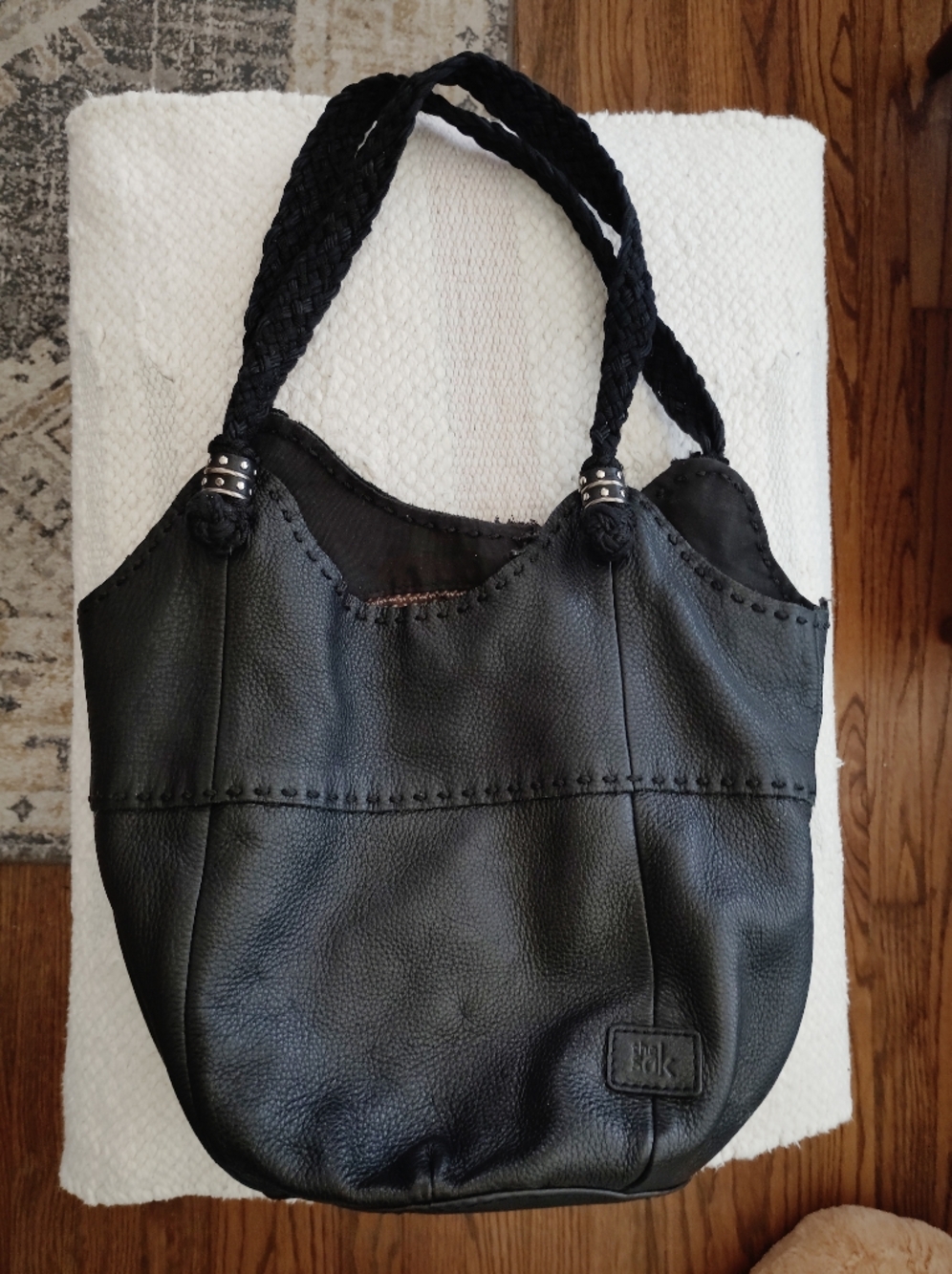 The Sak black leather Braided-Handle Women's Shoulder Bag